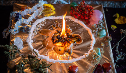 Candle magic, casting and cleansing aura with wax and candle, love spell, old European magic