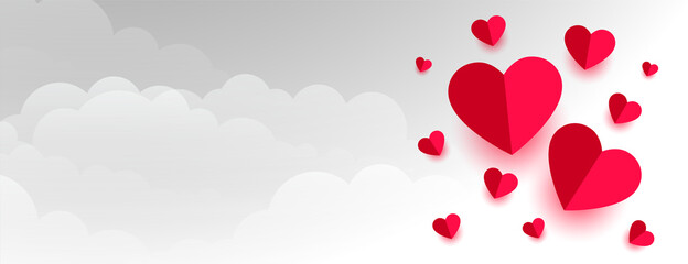 Canvas Print - love paper hearts on clouds valentines day banner