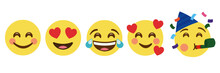 Vector Illustration Of Emoticons With Happy, In Love And Festive Expressions