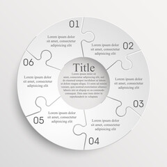 Fototapete - Six sided 3d puzzle presentation infographic template with explanatory text field for business statistics