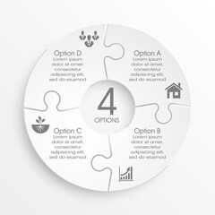 Fototapete - Four sided 3d puzzle presentation infographic template with explanatory text field for business statistics