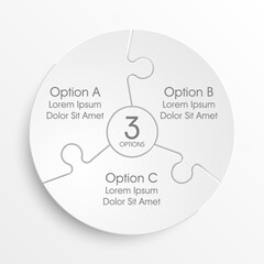 Fototapete - Three sided 3d puzzle presentation infographic template with explanatory text field for business statistics