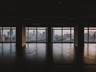 Wall Mural - Beautiful city view from the hall of a building on an upper floor