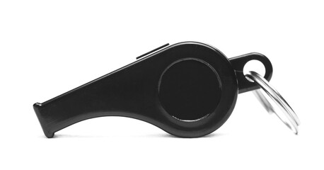 Black sports whistle isolated on white background