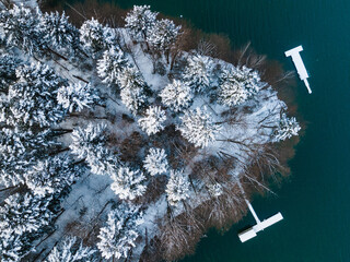 Wall Mural - Winter Landscape. Aerial Drone Top Down View. Outdoot Park Snow Covered