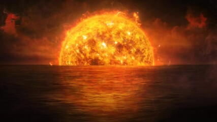Wall Mural - blazing sun on the night waves 4k loop features a view of water with waves and passing clouds in the