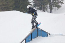Snowboarder On A Ramp At The Wisp Ski Resort In Deep Creek Lake Maryland