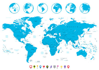  World Map and navigation icons