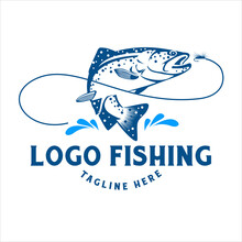 Gone Fishing Logo On Mountain Background, Vector Illustration