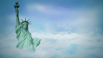 Wall Mural - statue of liberty above the clouds 4k loop features the statue of liberty with the top half above cl
