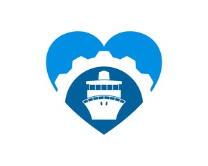 Canvas Print - Blue love shape with gear and ship inside