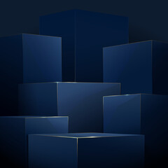 Poster - Abstract blue and gold geometric podiums, luxury concept background. Vector illustration