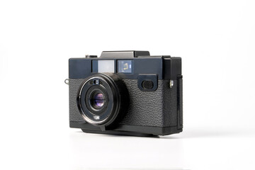 Antique old fashion film camera front view isolated on white background including clipping path