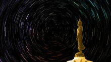 Star Trail Hyper Time Lapse On The Sky Back Buddha Looking Seven Day Style