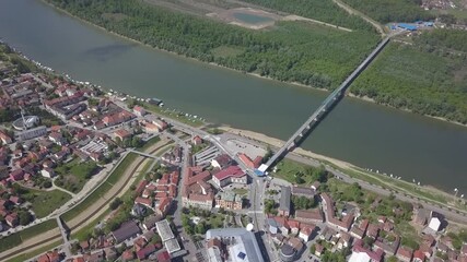 Sticker - An aerial view of the buildings and the water at the Brcko district, Bosnia and Herzegovina in HD