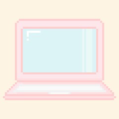 Illustration of laptop screen pixel style in soft color