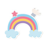 Fototapeta Dinusie - rainbow star clouds decoration cartoon style sticker white background