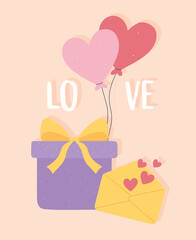 Poster - gift letter and balloons love and romance in cartoon style