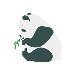 Wall Mural - Little panda. Cute illustration of a sitting baby panda with bamboo in its paw isolated on a white background. Vector 10 EPS