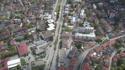 Wall Mural - An aerial view of the buildings and the roads at the Brcko district, Bosnia and Herzegovina in HD