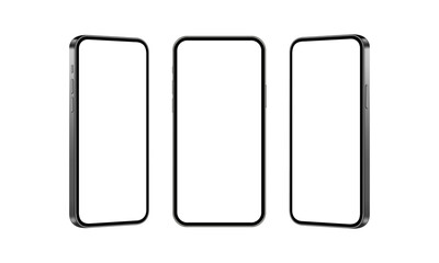 Wall Mural - set of black mobile phones mockups isolated on white background, front and side view. vector illustr