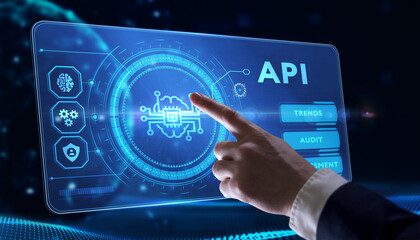 API - Application Programming Interface. Software development tool. Business, modern technology, internet and networking concept.