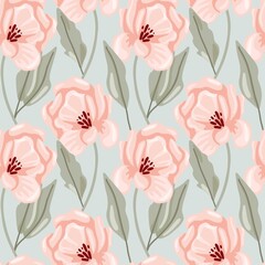 Pastel peony seamless pattern. Hand drawn elegance boho style botanical background, flowers and leaves soft colors, modern vector decor textile, wrapping paper, wallpaper. Floral texture print fabric