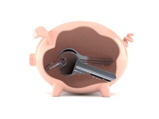 Canvas Print - Door keys inside piggy bank