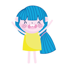 Sticker - cute little girl with blue hair cartoon character