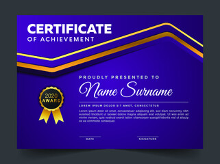 Wall Mural - Professional elegant blue and gold diploma certificate template