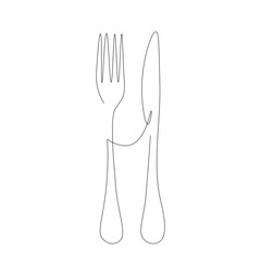 Wall Mural - Fork and knife line drawing, vector illustration