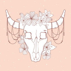 Sticker - bull skull horns flowers decoration boho and tribal style