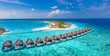 © icemanphotos - Maldives paradise scenery. Tropical aerial landscape, seascape with long jetty, water villas with amazing sea and lagoon beach, tropical nature. Exotic tourism destination banner, summer vacation