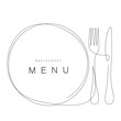 Menu restaurant background with plate and fork, knife drawing, vector illustration