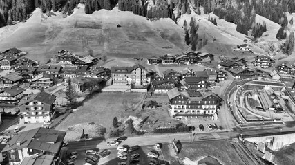 Wall Mural - Sappada ski trail aerial view in winter season, Italian Alps