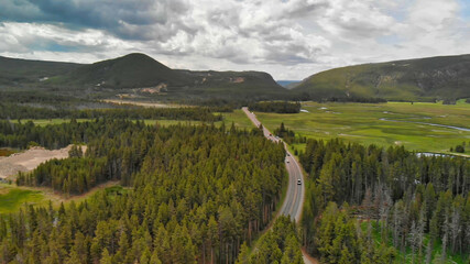 Poster - Yellowstone forest panoramic aerial view in summer season, Wyoming, USA