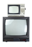 Fototapeta  - Two vintage televisions isolated on a white background.