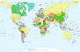 Fototapeta Mapy - Large detailed political World Map and water objects
