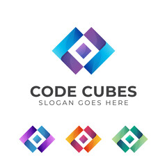 cubes with code logo template gradient design