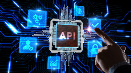 API - Application Programming Interface. Software development tool. Business, modern technology, internet and networking concept.