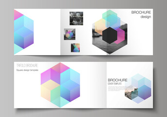 Wall Mural - vector layout of square format covers design templates with colorful hexagons, geometric shapes, tec