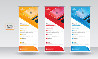 Wall Mural - Roll up banner set design template design. Roll up banner design, roll up banner red, roll up banner blue, roll up banner yellow, roll up banner. Corporate roll up banner. Modern roll up banner.