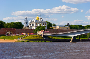 Veliky Novgorod - Novgorod Kremlin, Volkhov river and bridge. 