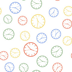 Wall Mural - Color Clock icon isolated seamless pattern on white background. Time symbol. Vector.