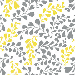 Seamless floral hearts pattern in ultimate grey and illuminating yellow