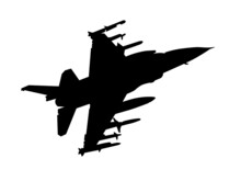 F16 Plane, Flight Of The F16 Military Plane.  Isolated 
 Silhouette	