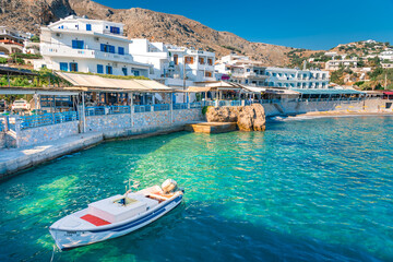 The small traditional village of Chora Sfakion, Sfakia, Chania, Crete, Greece.