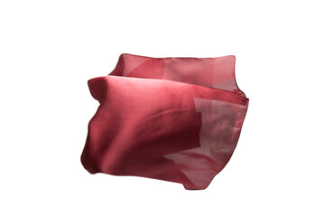 Flowing red silk scarf isolated on white background.