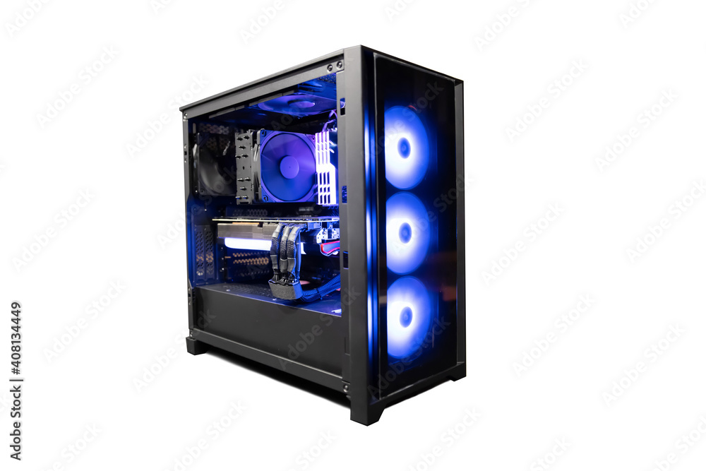 Isolated Black Destop Computer Middle Size Tower with LED RGB Light ...