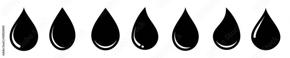 Water drop icon different shape,  water drops collection, oil drop, Isolated on white background  - obrazy, fototapety, plakaty 